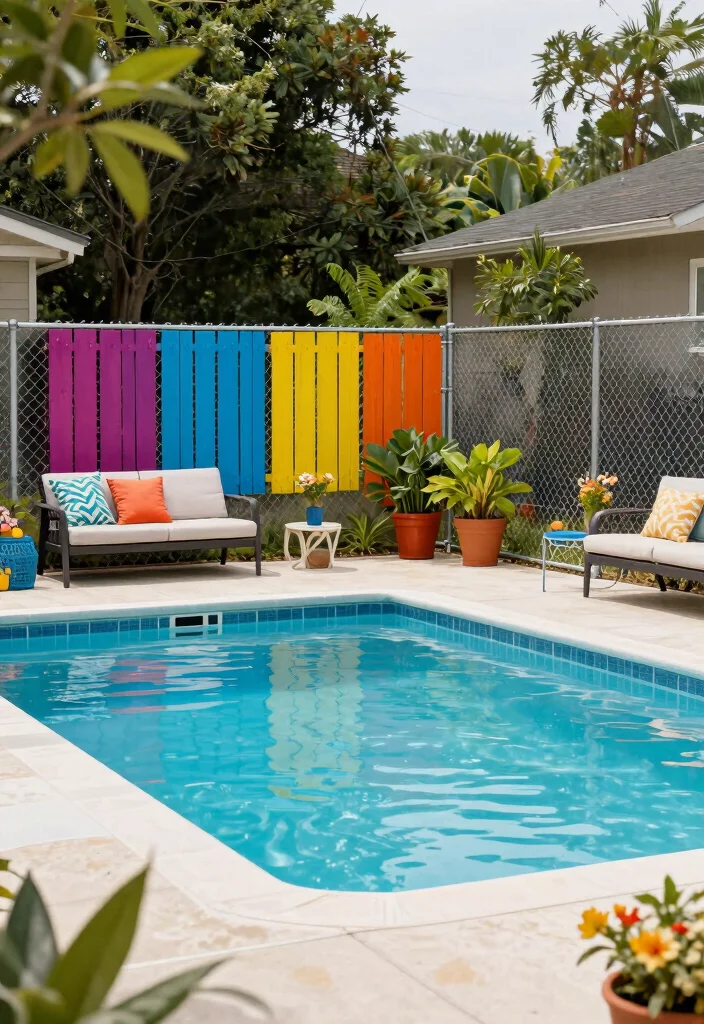 12 Swimming Pool Fence Ideas That Are Safe and Stylish 9. Chain Link Fencing with Privacy Slats 0