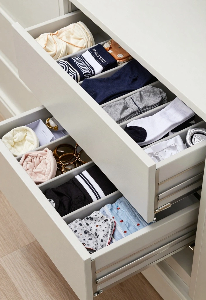 12 Walk In Closet Organization Ideas for a Clean and Functional Space 10. Implement Drawer Dividers for Easy Organization 0