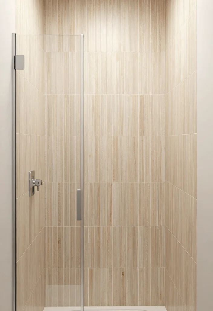 12 Wood Tile Shower Ideas for a Warm Natural Feel 7. Vertical Wood Tiles for Height 0