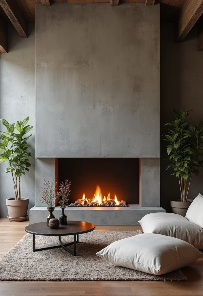14 Gas Fireplace Wall Ideas for Clean Modern Warmth 122 14 Gas Fireplace Wall Ideas for Clean Modern Warmth - 12. Concrete Accents