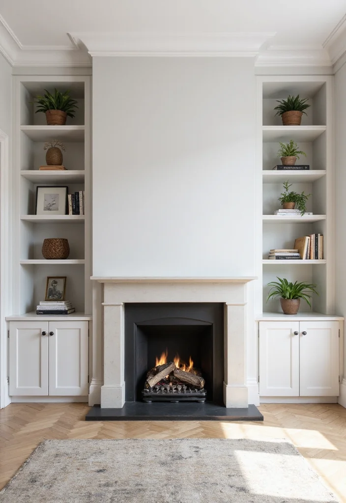 14 Gas Fireplace Wall Ideas for Clean Modern Warmth 23 14 Gas Fireplace Wall Ideas for Clean Modern Warmth - 3. Simple Built-In Shelves
