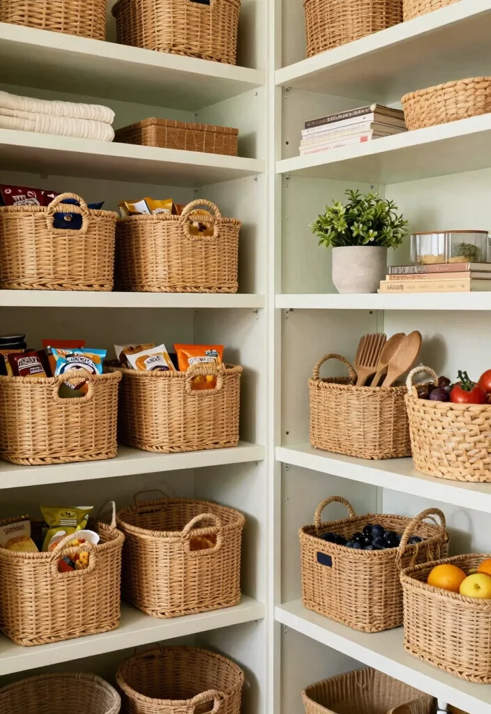 14 Pantry Ideas for Small Kitchens That Stay Organized 7. Utilize Baskets 0