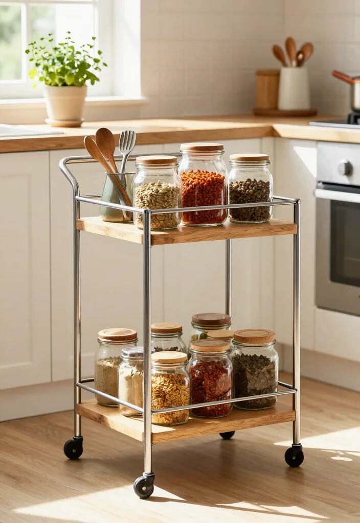 14 Pantry Ideas for Small Kitchens That Stay Organized 9. Invest in a Rolling Cart 0