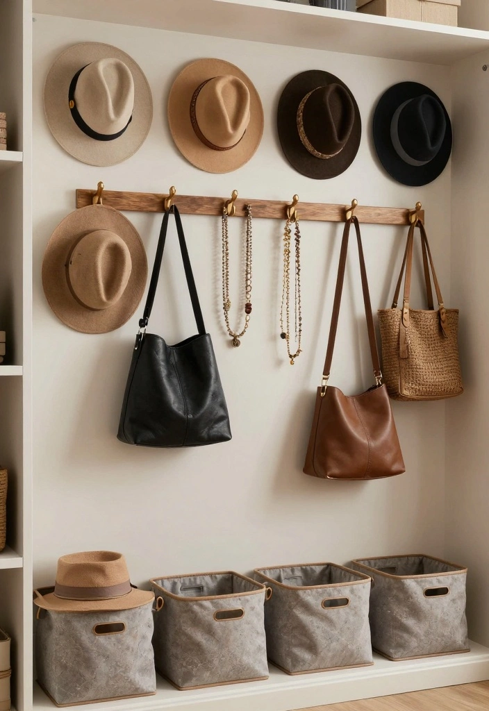 14 Small Closet Organization Ideas That Maximize Every Inch 67 14 Small Closet Organization Ideas That Maximize Every Inch - 7. Hang Accessories on Decorative Hooks 1