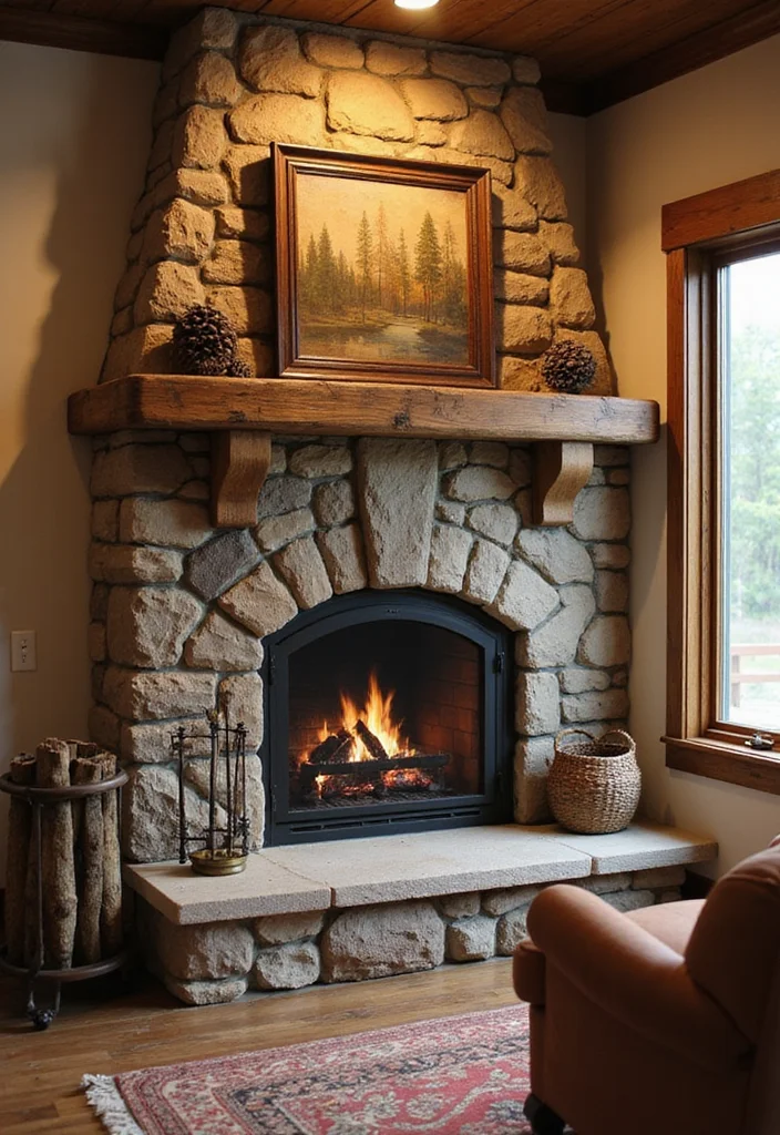 14 Stone and Wood Fireplace Ideas for Natural Cozy Balance 122 14 Stone and Wood Fireplace Ideas for Natural Cozy Balance - 12. Corner Fireplace Charm
