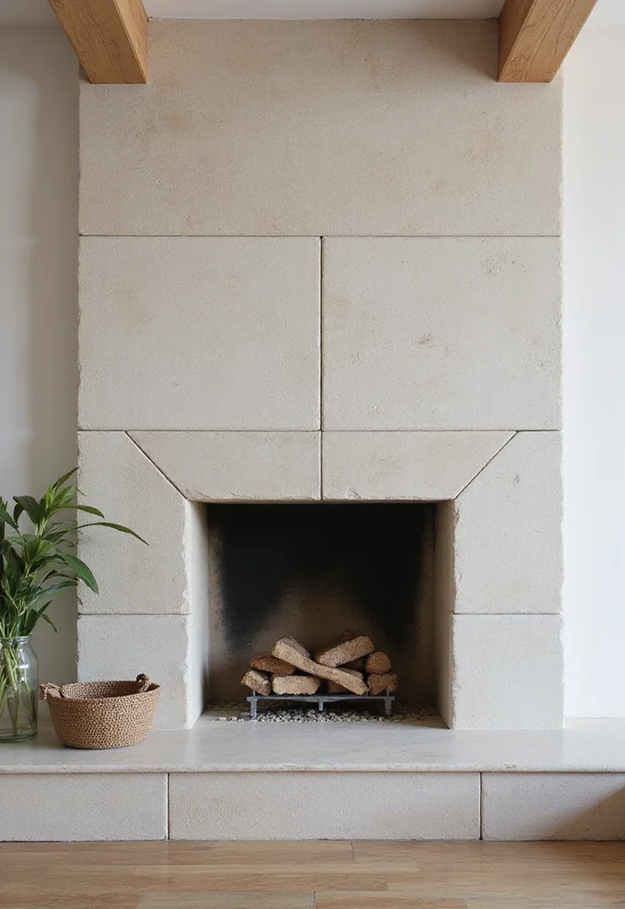 14 Stone and Wood Fireplace Ideas for Natural Cozy Balance 12 14 Stone and Wood Fireplace Ideas for Natural Cozy Balance - 2. Minimalist Stone Surround