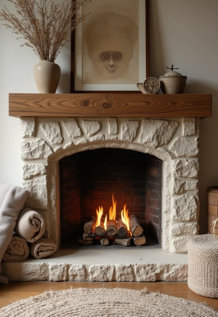 14 Stone and Wood Fireplace Ideas for Natural Cozy Balance 34 14 Stone and Wood Fireplace Ideas for Natural Cozy Balance - 4. Textured Stone and Wood Combo