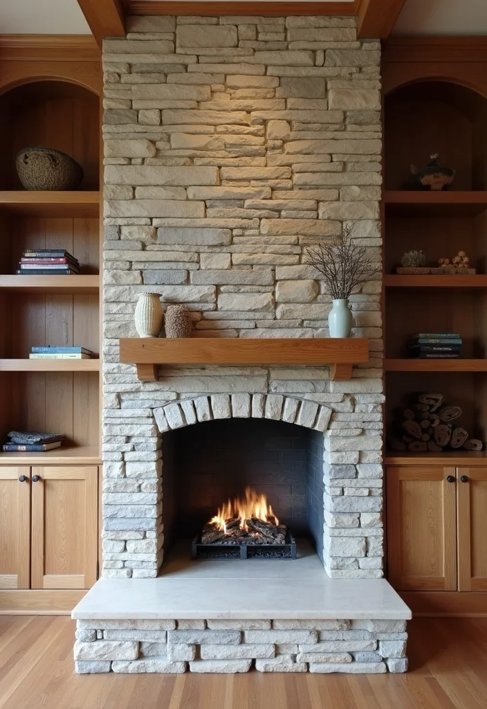 14 Stone and Wood Fireplace Ideas for Natural Cozy Balance 45 14 Stone and Wood Fireplace Ideas for Natural Cozy Balance - 5. Floor-to-Ceiling Stone Feature