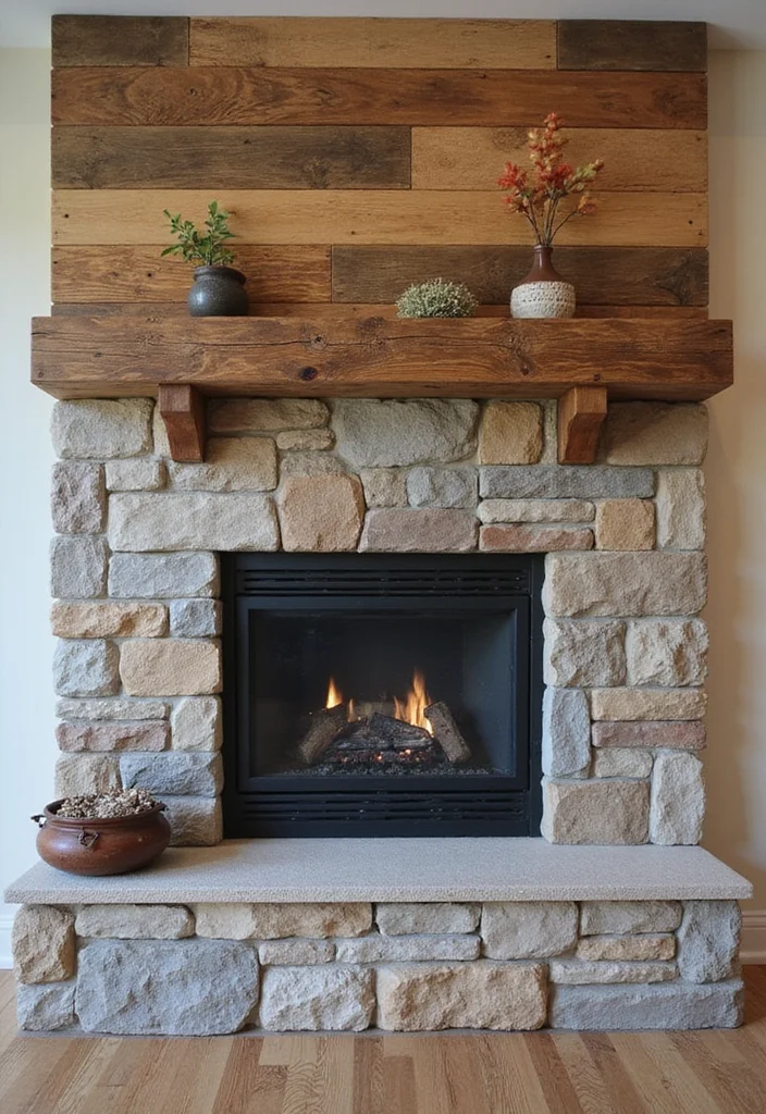 14 Stone and Wood Fireplace Ideas for Natural Cozy Balance 56 14 Stone and Wood Fireplace Ideas for Natural Cozy Balance - 6. Hybrid Wood and Stone Design
