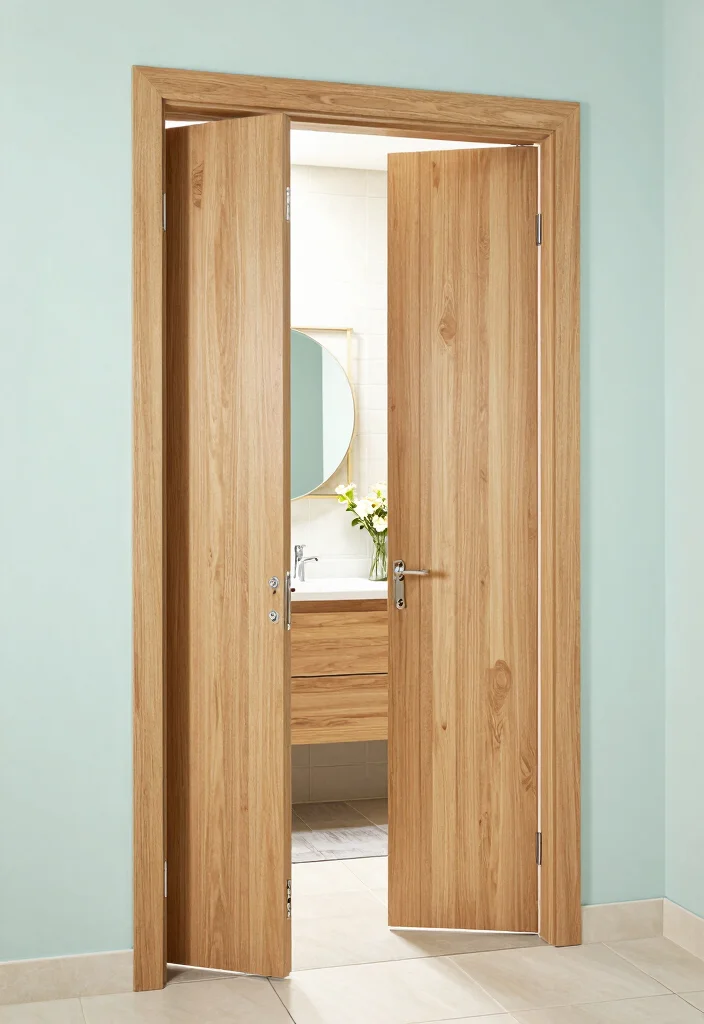 9 Small Bathroom Door Ideas That Improve Layout and Flow 2. Bi Fold Door Charm 0