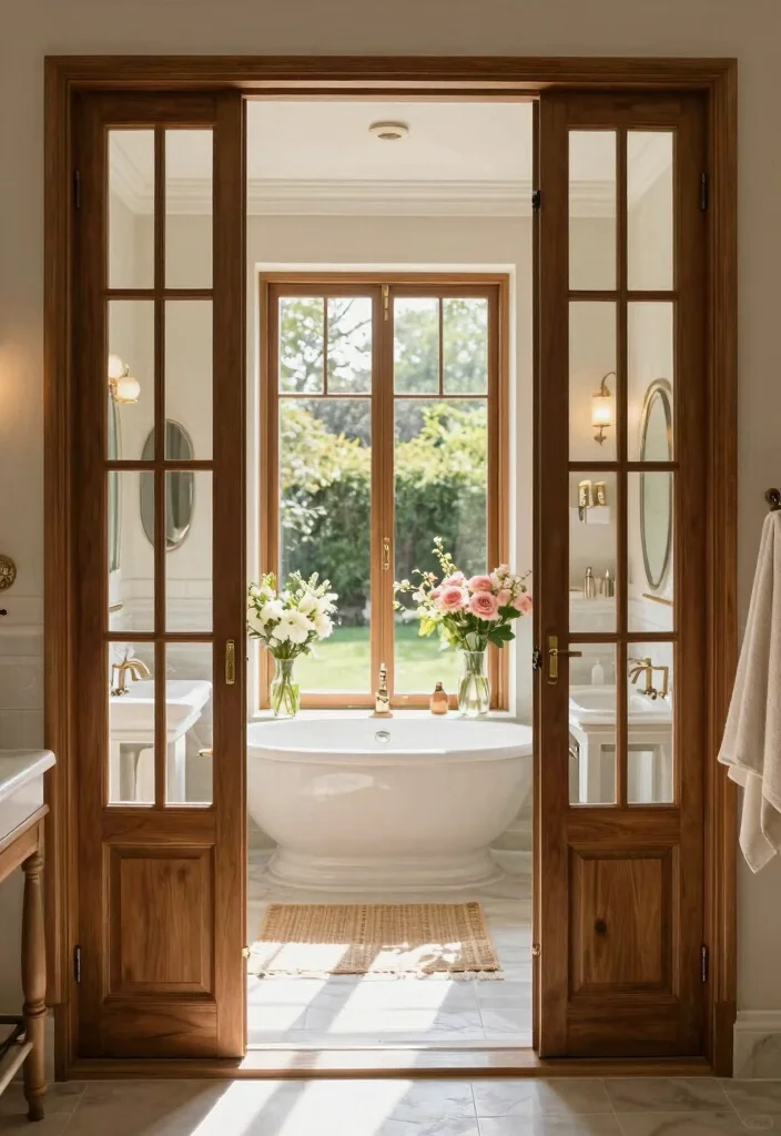 9 Small Bathroom Door Ideas That Improve Layout and Flow 4. French Door Elegance 0