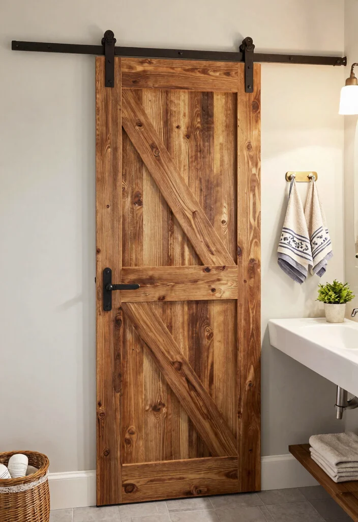 9 Small Bathroom Door Ideas That Improve Layout and Flow 6. Barn Door Aesthetic 0