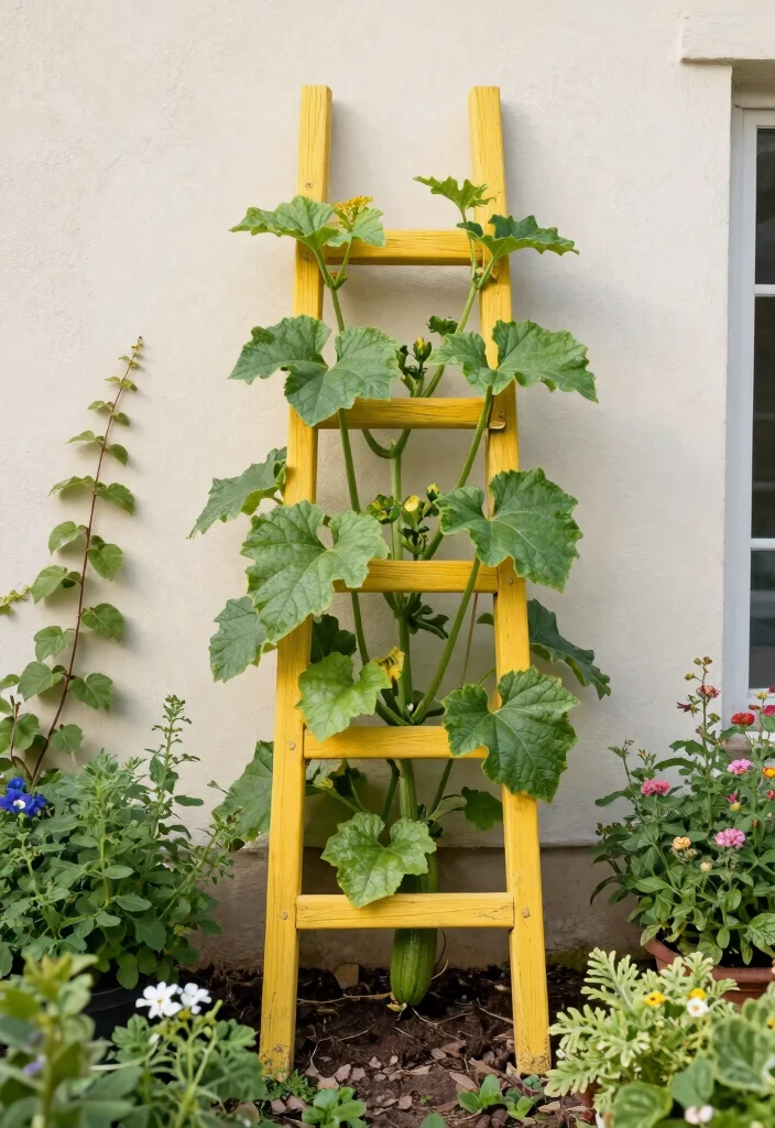 9 Zucchini Vertical Trellis Ideas for Healthy Space Saving Growth 1. Ladder Trellis 0