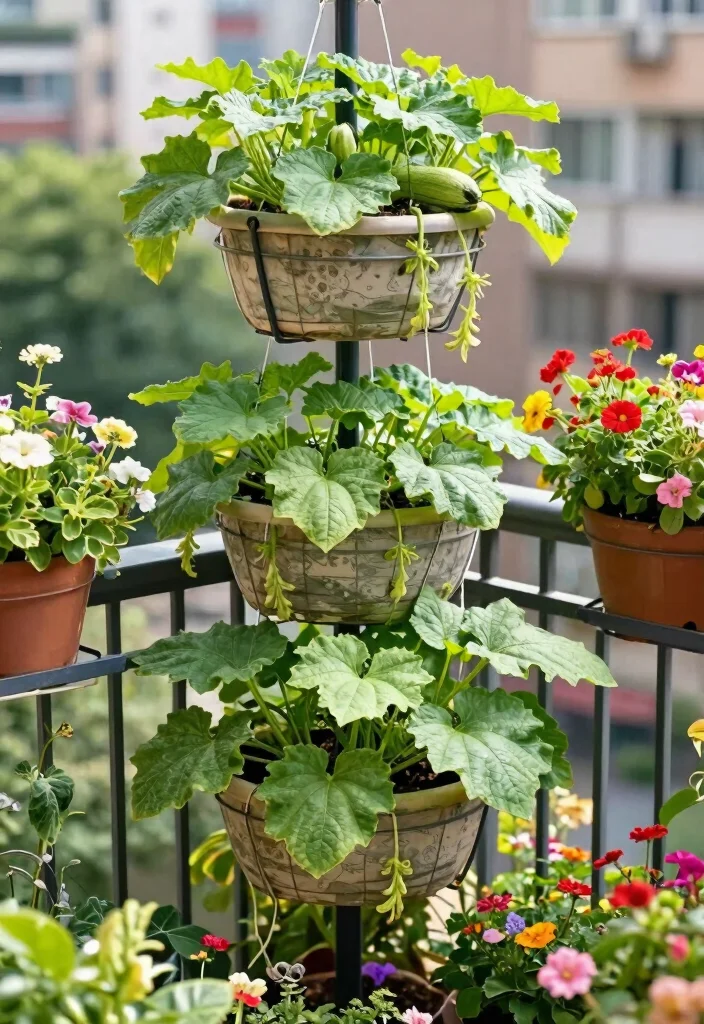 9 Zucchini Vertical Trellis Ideas for Healthy Space Saving Growth 6. Hanging Basket Trellis 0