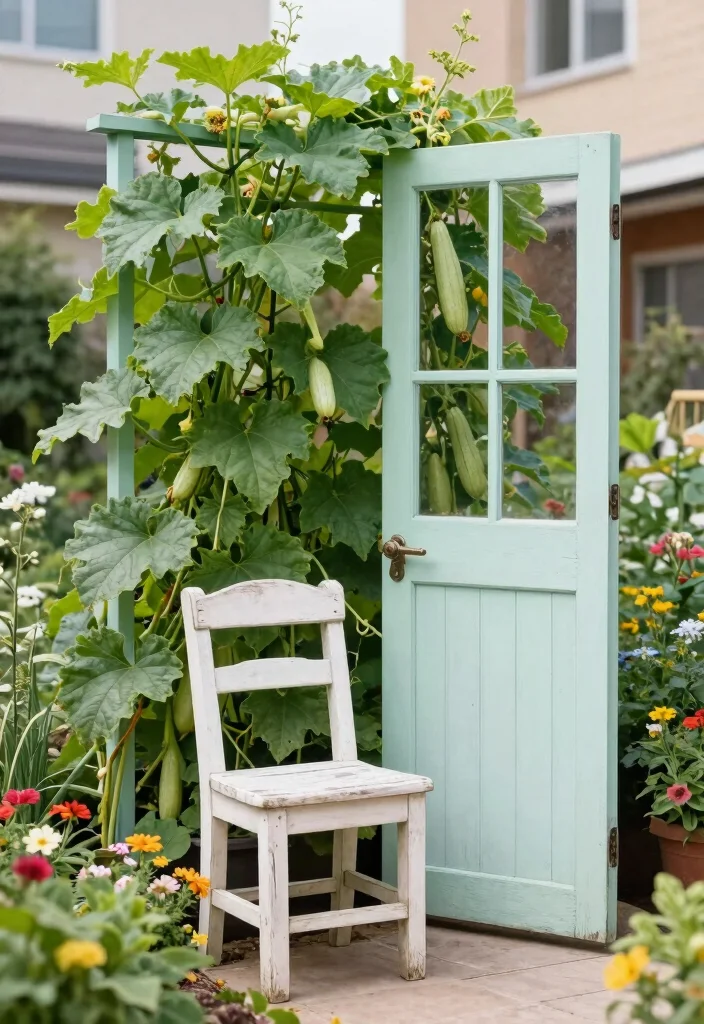 9 Zucchini Vertical Trellis Ideas for Healthy Space Saving Growth 7. Old Furniture Repurposed Trellis 0