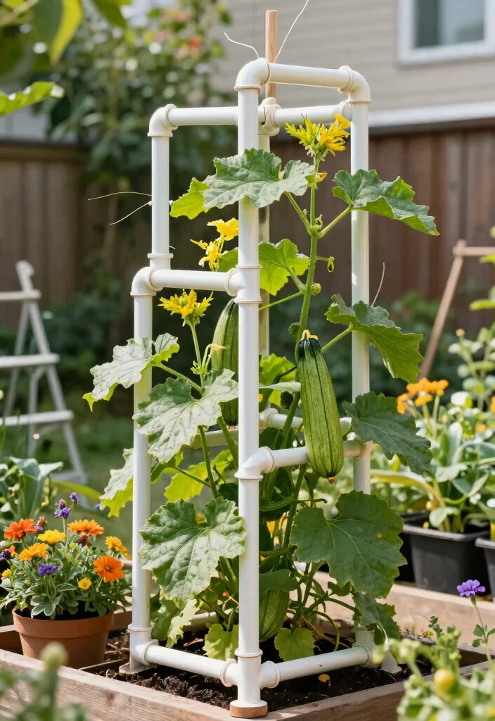 9 Zucchini Vertical Trellis Ideas for Healthy Space Saving Growth 9. DIY PVC Pipe Trellis 0