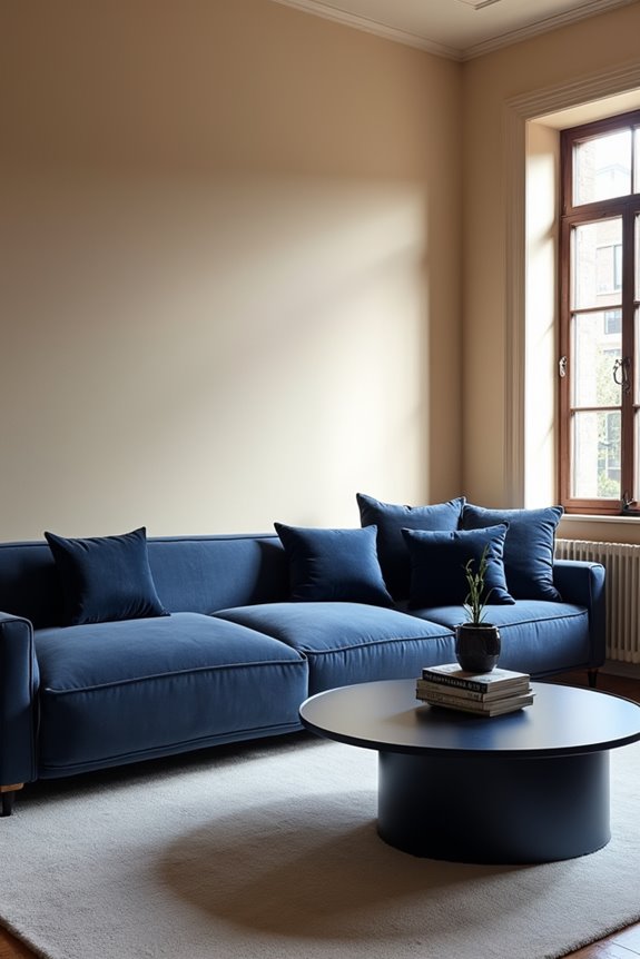 navy curtains transform beige rooms