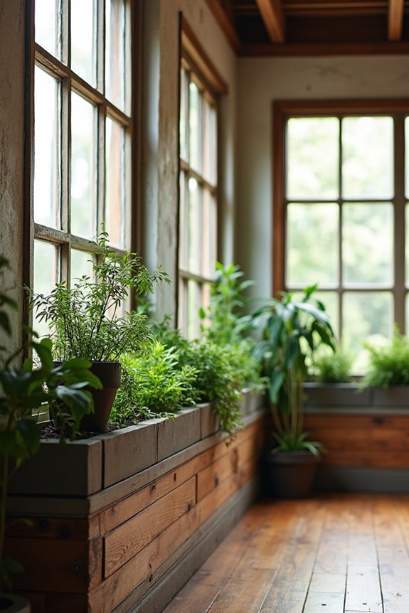 planter walls and repurposed windows